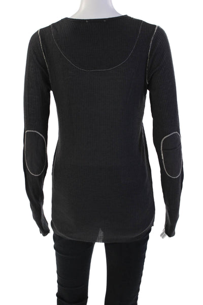 Calypso Saint Barth Womens Wool Long Sleeve Ribbed T Shirt Gray Size S