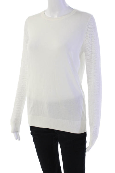 DKNY Womens Cotton Long Sleeve Crewneck Mesh Trim T Shirt White Size P