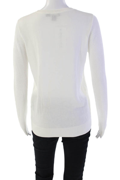 DKNY Womens Cotton Long Sleeve Crewneck Mesh Trim T Shirt White Size P