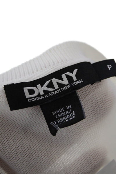 DKNY Womens Cotton Long Sleeve Crewneck Mesh Trim T Shirt White Size P