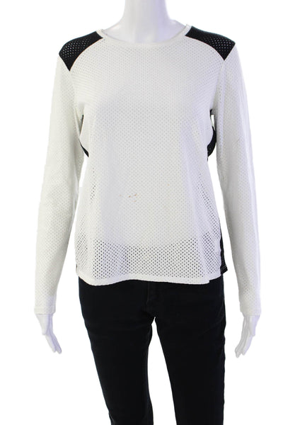 Generation Love Womens Long Sleeve Contrast Trim Mesh Top White Size M