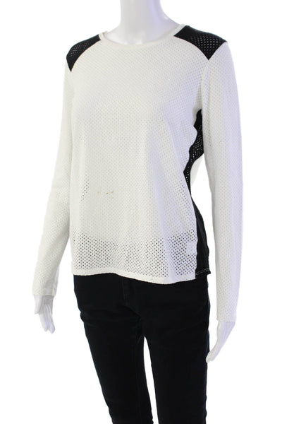 Generation Love Womens Long Sleeve Contrast Trim Mesh Top White Size M