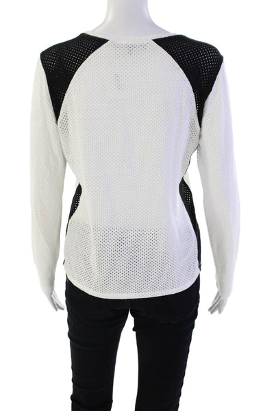 Generation Love Womens Long Sleeve Contrast Trim Mesh Top White Size M