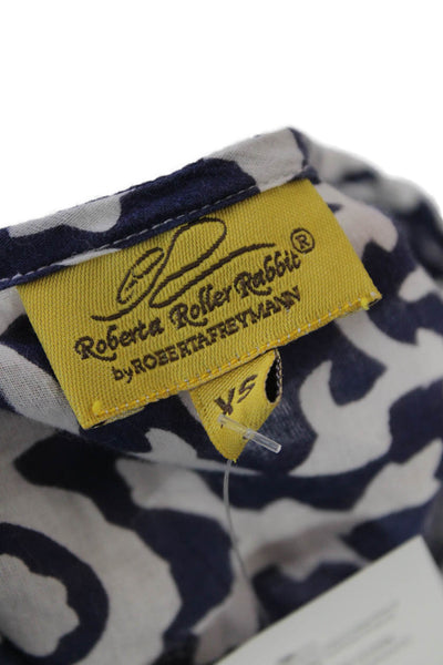 Roller Rabbit Womens 3/4 Sleeve V Neck Printed Tunic Top White Blue Cotton XS