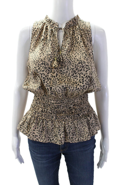 Current Air Womens Textured V-neck Sleeveless Animal Print Tank Top Nude Size M