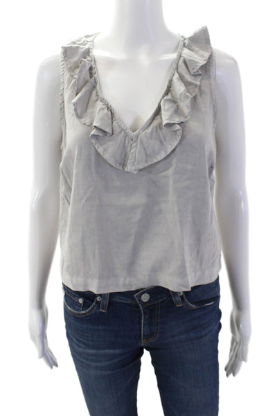 Bella Dahl Womens Textured V-neck Sleeveless Ruffle Lined Tank Top Gray Size XS