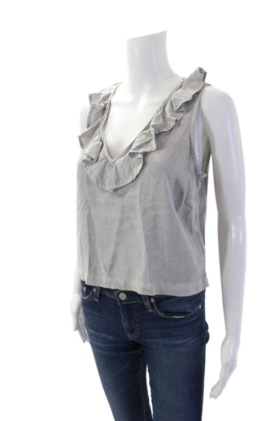 Bella Dahl Womens Textured V-neck Sleeveless Ruffle Lined Tank Top Gray Size XS