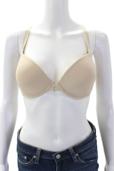 8 Huit Womens Front Closure Racerback Underwire Bra Solid Beige Size 34D