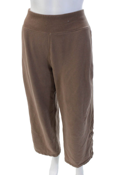 Athleta Womens Cotton Lined Wide Leg Elastic Waistband Casual Pants Brown Size L