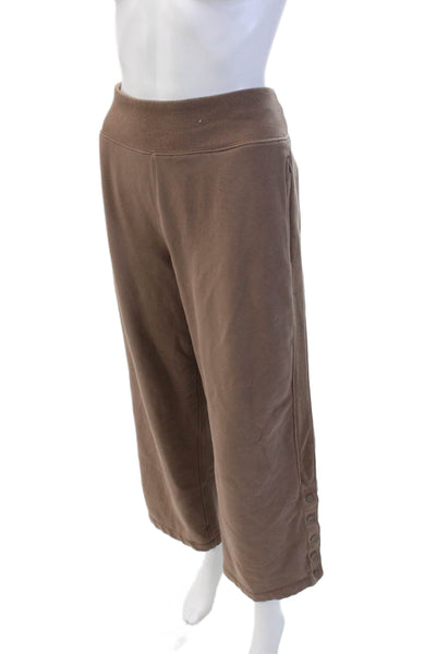 Athleta Womens Cotton Lined Wide Leg Elastic Waistband Casual Pants Brown Size L