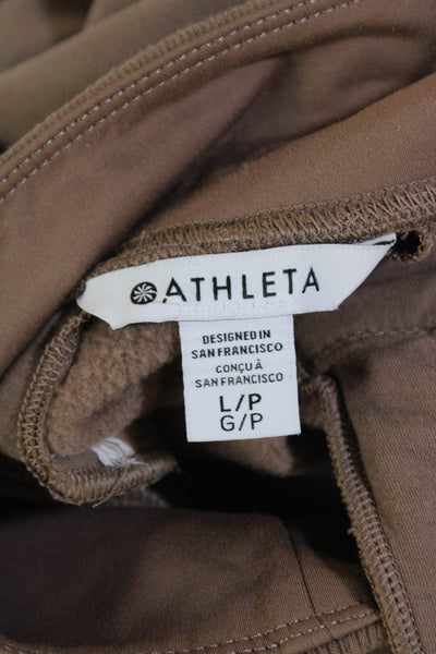 Athleta Womens Cotton Lined Wide Leg Elastic Waistband Casual Pants Brown Size L