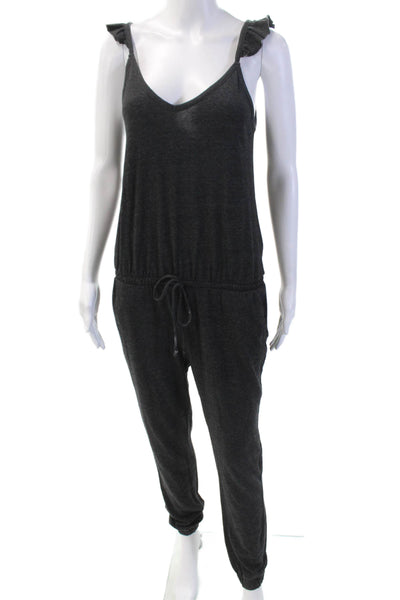Chaser Women's V-Neck Ruffle Sleeveless Cinch Tapered Leg Jumpsuit Gray Size S