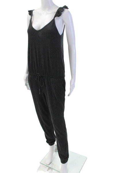 Chaser Women's V-Neck Ruffle Sleeveless Cinch Tapered Leg Jumpsuit Gray Size S