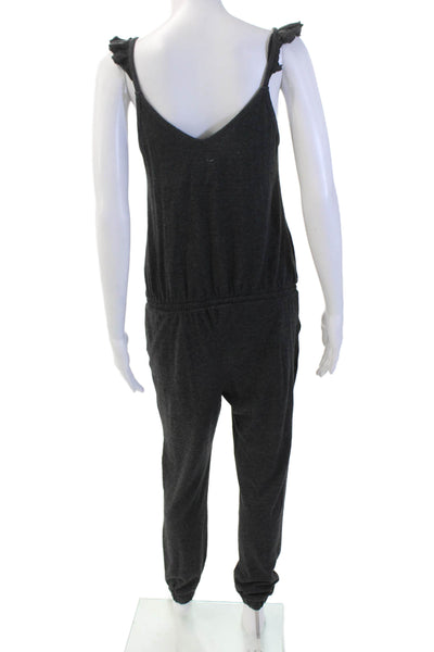 Chaser Women's V-Neck Ruffle Sleeveless Cinch Tapered Leg Jumpsuit Gray Size S