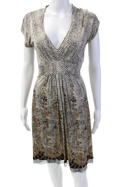 Elie Tahari Womens Textured Sleeveless V-neck Pattern Dress Cream Size M