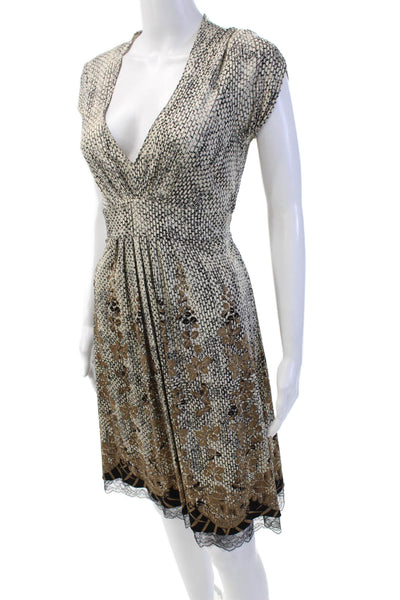 Elie Tahari Womens Textured Sleeveless V-neck Pattern Dress Cream Size M