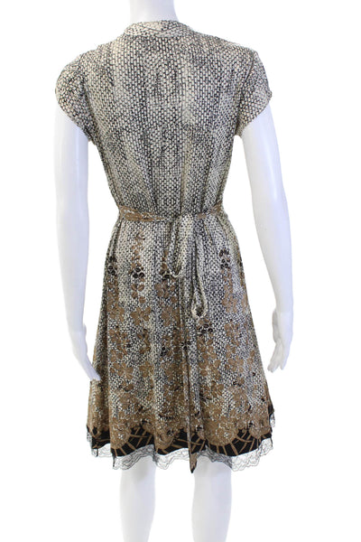 Elie Tahari Womens Textured Sleeveless V-neck Pattern Dress Cream Size M