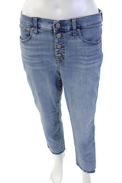 J Crew Womens Cotton Button Straight Fray Leg Denim Jeans Blue Size EUR 29