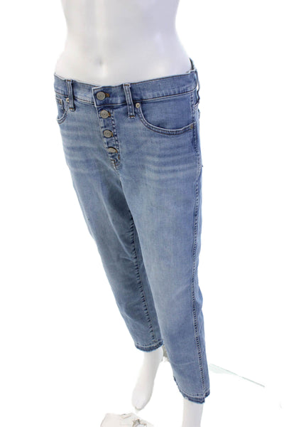 J Crew Womens Cotton Button Straight Fray Leg Denim Jeans Blue Size EUR 29