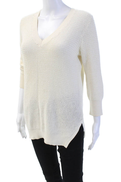 Theory Womens Cotton Long Sleeve V-neck Casual Knit Sweater Cream Size XS