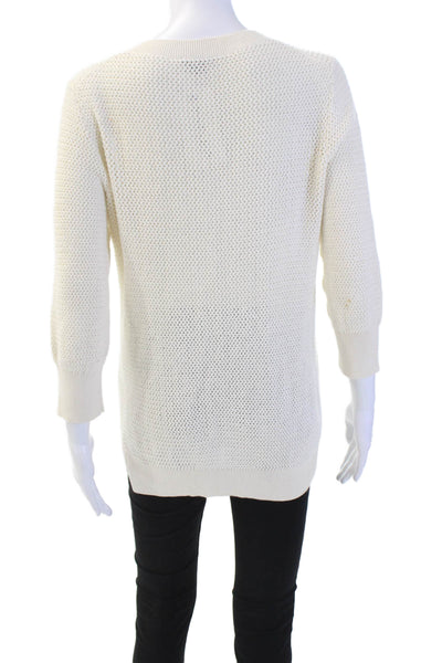 Theory Womens Cotton Long Sleeve V-neck Casual Knit Sweater Cream Size XS