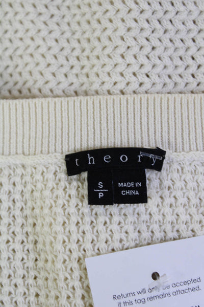 Theory Womens Cotton Long Sleeve V-neck Casual Knit Sweater Cream Size XS