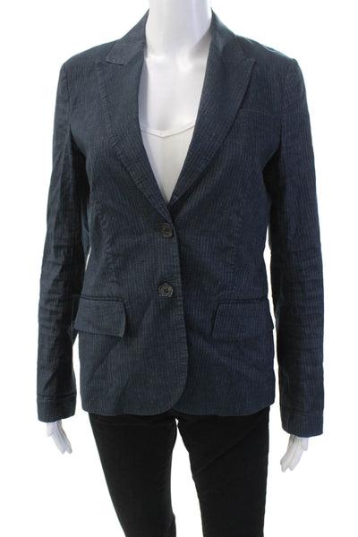 Theory Womens Cotton Long Sleeve Button Stripe Collar Blazer Navy Size 08