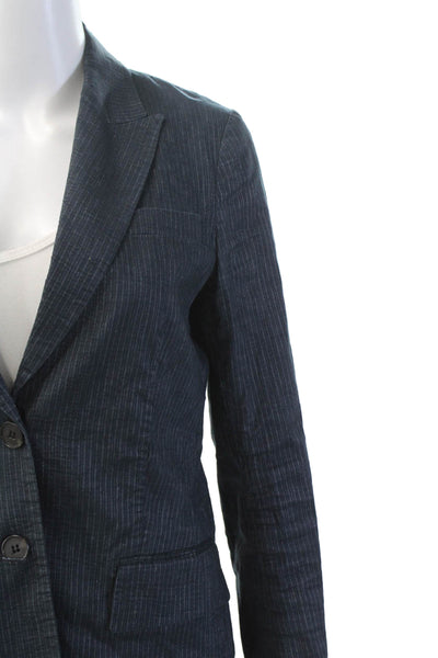 Theory Womens Cotton Long Sleeve Button Stripe Collar Blazer Navy Size 08