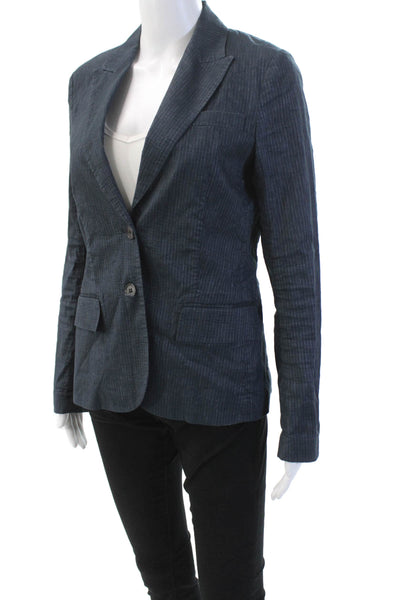 Theory Womens Cotton Long Sleeve Button Stripe Collar Blazer Navy Size 08