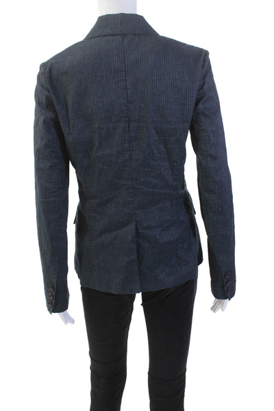 Theory Womens Cotton Long Sleeve Button Stripe Collar Blazer Navy Size 08