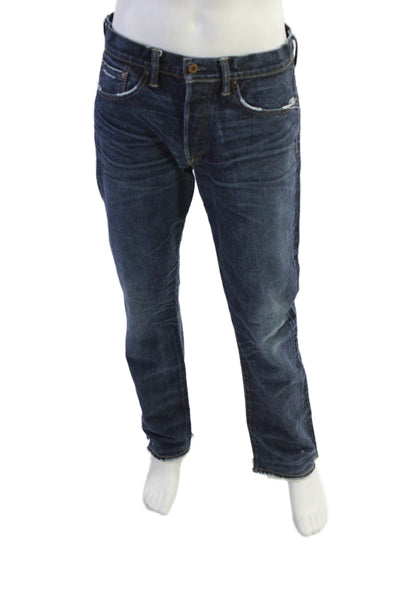 NSF Womens Cotton Distressed Detail Buttoned Straight Legged Pants Blue Size 32