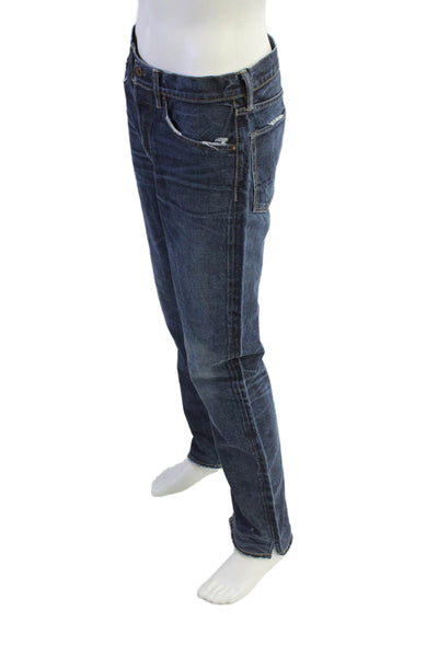 NSF Womens Cotton Distressed Detail Buttoned Straight Legged Pants Blue Size 32