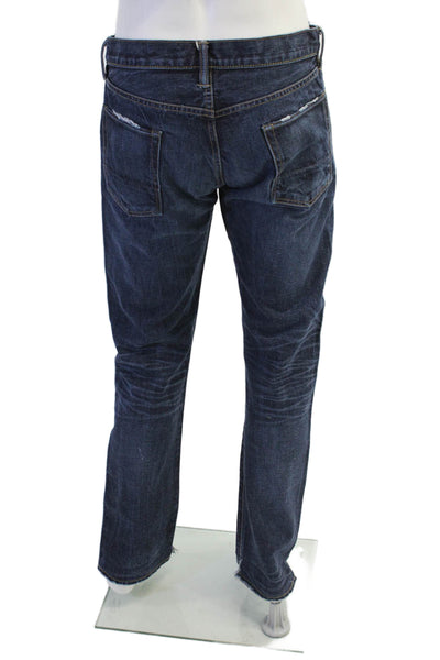 NSF Womens Cotton Distressed Detail Buttoned Straight Legged Pants Blue Size 32