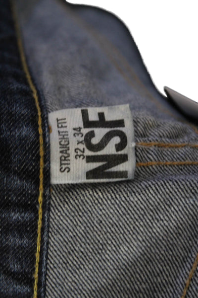 NSF Womens Cotton Distressed Detail Buttoned Straight Legged Pants Blue Size 32