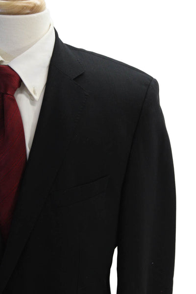 Boss Hugo Boss Mens Wool Pocketed Notched Collar Two Button Blazer Black Size 42