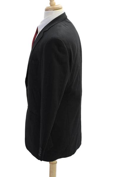 Boss Hugo Boss Mens Wool Pocketed Notched Collar Two Button Blazer Black Size 42