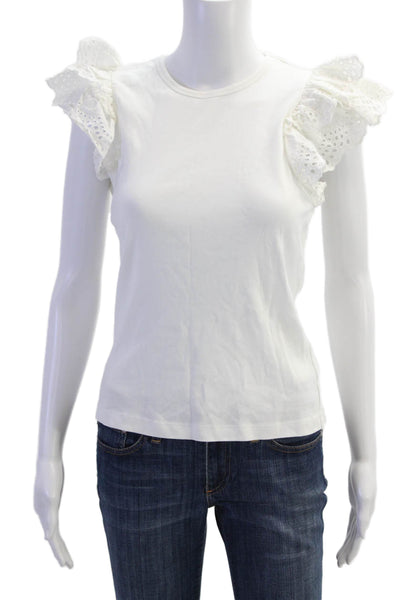 Joes Womens Cotton Eyelet Lace Short Sleeve T Shirt Blouse White Size S