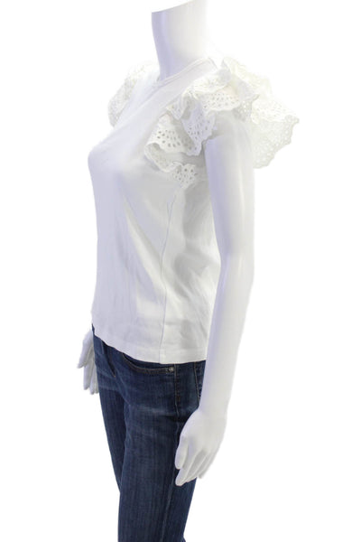 Joes Womens Cotton Eyelet Lace Short Sleeve T Shirt Blouse White Size S