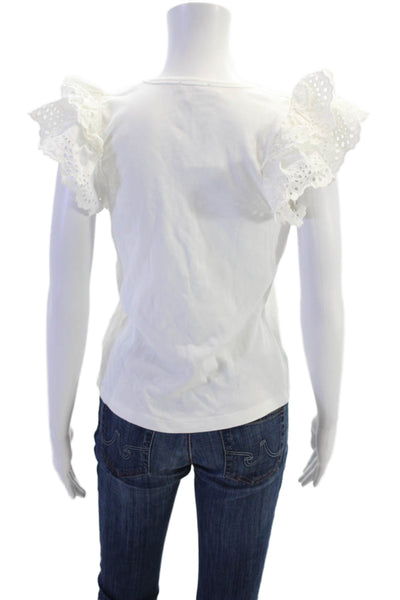 Joes Womens Cotton Eyelet Lace Short Sleeve T Shirt Blouse White Size S