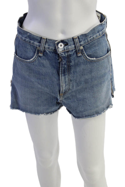 Rag & Bone Womens High Rise Distressed Zipper Trim Denim Shorts Blue Size 27
