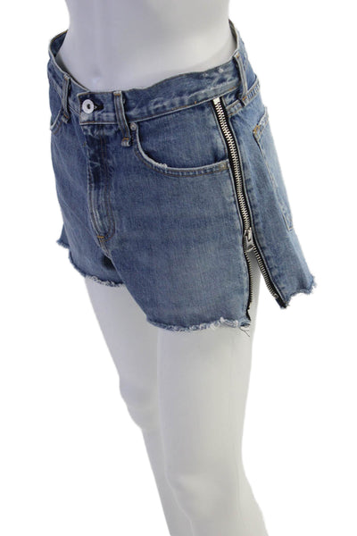 Rag & Bone Womens High Rise Distressed Zipper Trim Denim Shorts Blue Size 27