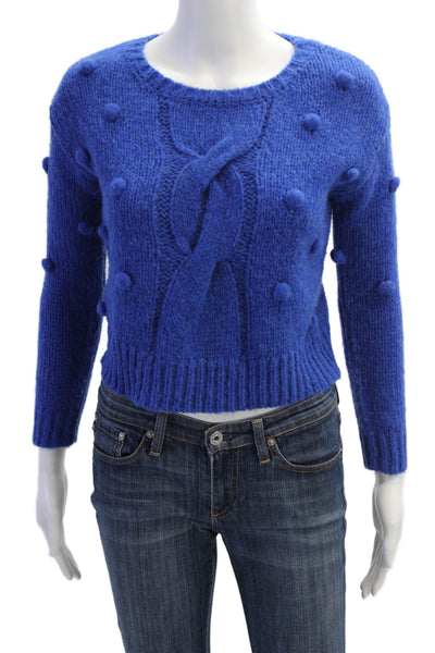 Central Park West Womens Long Sleeves Cable Knit Sweater Blue Size Medium
