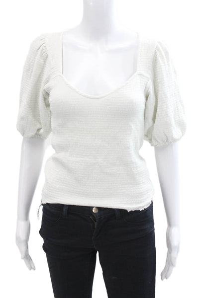 Nation LTD Womens Cotton Smocked Puff Short Sleeve Blouse White Size M