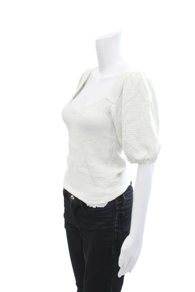 Nation LTD Womens Cotton Smocked Puff Short Sleeve Blouse White Size M