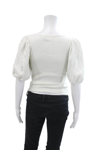 Nation LTD Womens Cotton Smocked Puff Short Sleeve Blouse White Size M