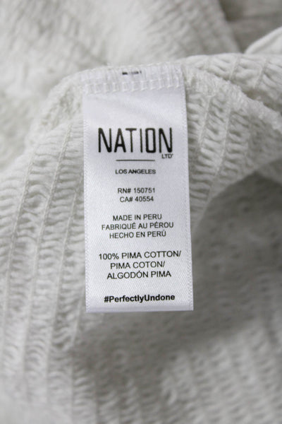 Nation LTD Womens Cotton Smocked Puff Short Sleeve Blouse White Size M