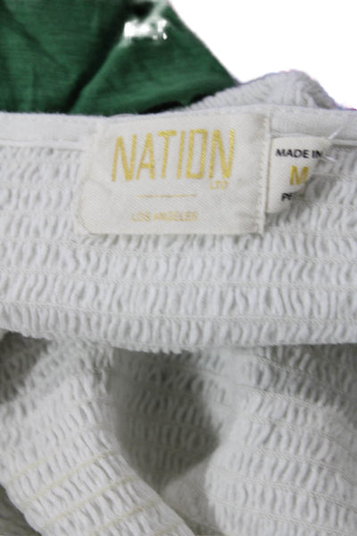 Nation LTD Womens Cotton Smocked Puff Short Sleeve Blouse White Size M