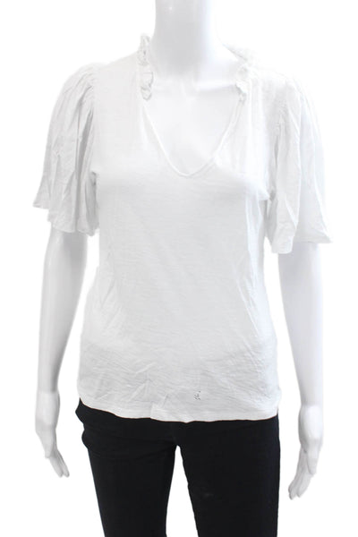 Nation LTD Womens Cotton Ruffled V-Neck Short Sleeve Blouse White Size S