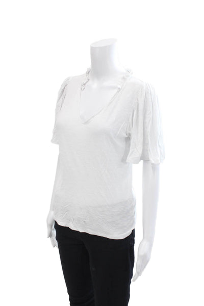 Nation LTD Womens Cotton Ruffled V-Neck Short Sleeve Blouse White Size S