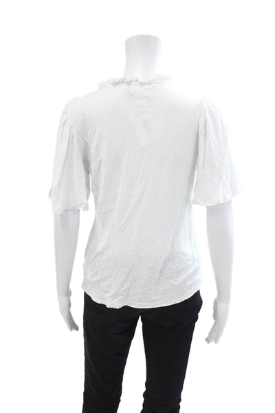 Nation LTD Womens Cotton Ruffled V-Neck Short Sleeve Blouse White Size S
